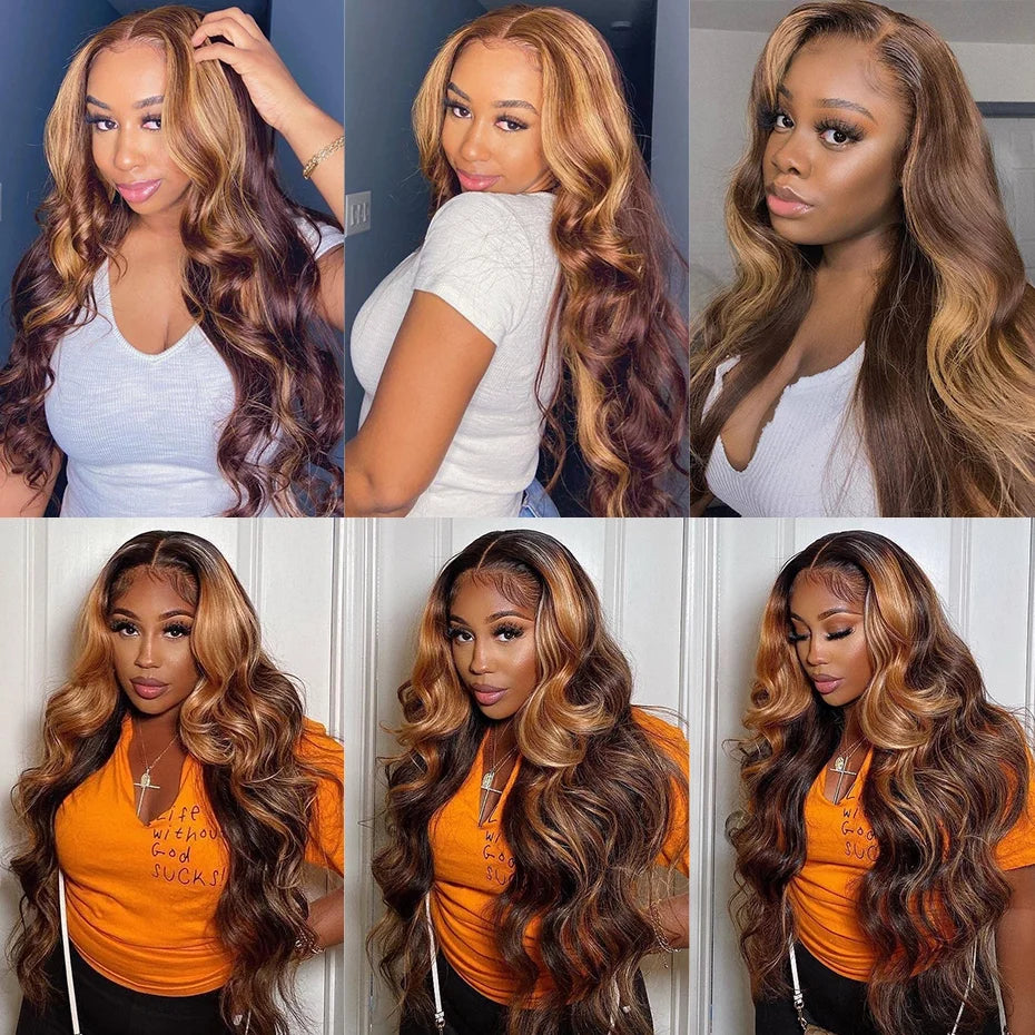 360 HD Lace Frontal Perücken 4/27 Highlight Perücke Body Wave 13×6 13X4 Lace Front Perücken für Frauen Echthaar Loose Wave Virgin Brazilian