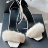 2025 Frühling Neu Nerzhaar High Heels Ein-Wort-Sandalen Eckige Zehen Stiletto Damenschuhe
