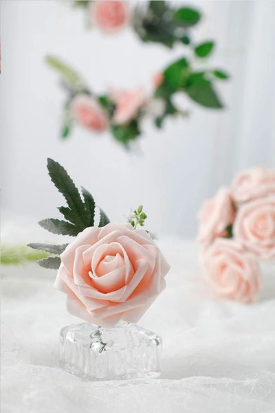 Künstliche Blumen 25 Stücke Täuschend Echte Blush Schaumstoffrosen mit Stielen für DIY Hochzeitssträuße Brautparty-Mittelstücke