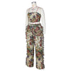 CM.YAYA Fashion Print Women's Set Strapless Top and Wide Leg tassel Pants Summer Cargo Street Two 2 Piece Set Outfit Tracksuit