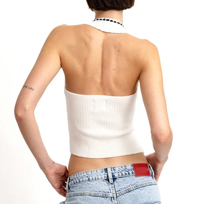 Sweet Tank Tops Women White Knit Deep V Neck Sexy 2025 Summer Ladies Soft Slim Crop Tops Female Off Shoulder Vintage Solid Vest