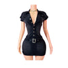 2025 Neues Jeanskleid Kurzarm Damen Schick Sexy Sommer Elegant Schmal Stretch Acid Wash Vintage Gürtel Jeans Bodycon Kleider