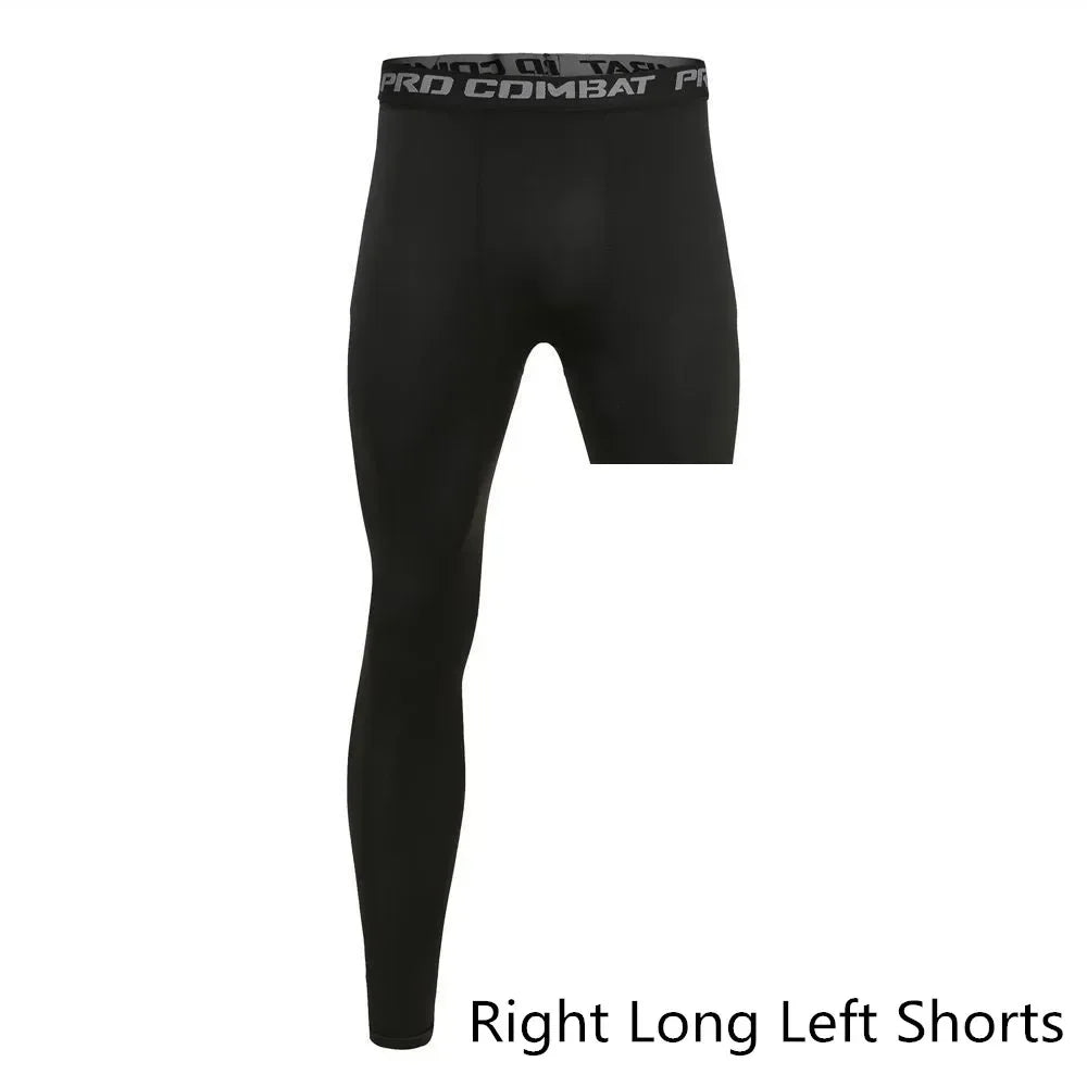 Men Compression Pants Base Layer Exercise Trousers Running Tight Sport Cropped One Leg Leggings Basketball Football Yoga Fitness