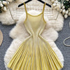 Joskaa 2026 Autumn Retro Striped Knit Dress Women Elegant Pleated Waist Slim Low Cut Sleeveless A-line Slip Dress Streetwear