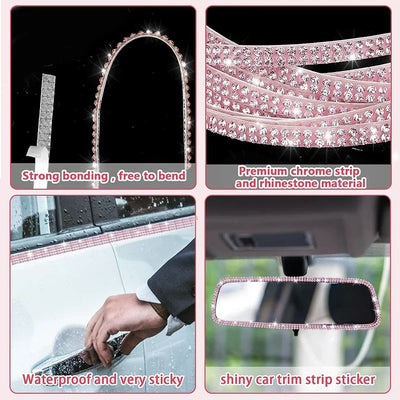 Pink Bling Auto-Zierleisten selbstklebend 5m Strass Auto-Interieur-Zubehör für Frauen Auto Kristall Tür Aufkleber Auto Armaturenbrett s