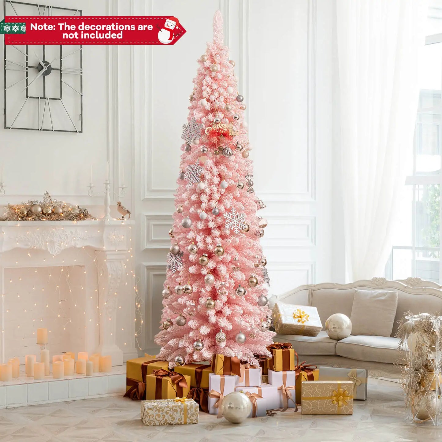 7 FT Artificial Pink Christmas Tree with 635 Branch Tips Folding Metal Stand