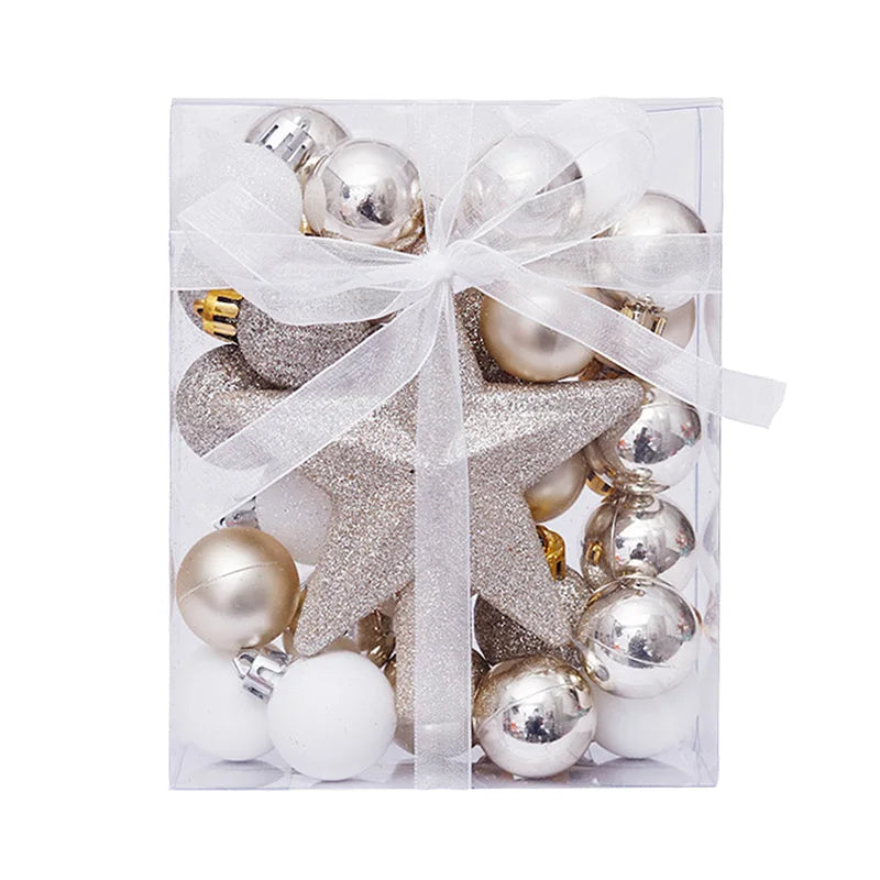 30pcs/set Christmas Bauble Balls Pendant Xmas Tree Hanging Ornament Star Topper Noel Navidad Decoration for Home New Year Gift