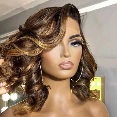 Highlight Body Wave Bob Wig Human Hair 13X4 Lace Front Human Hair Wigs For Women Honey Blonde Transparent Lace Frontal Wig