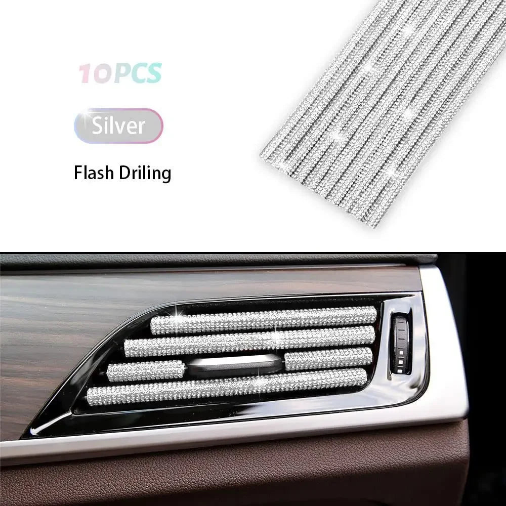 10 Stücke Diamant Auto Klimaanlage Outlet Streifen Bohrer U Form Strass Clip Dekoration Glänzende Kristall Trim Streifen Auto Zubehör
