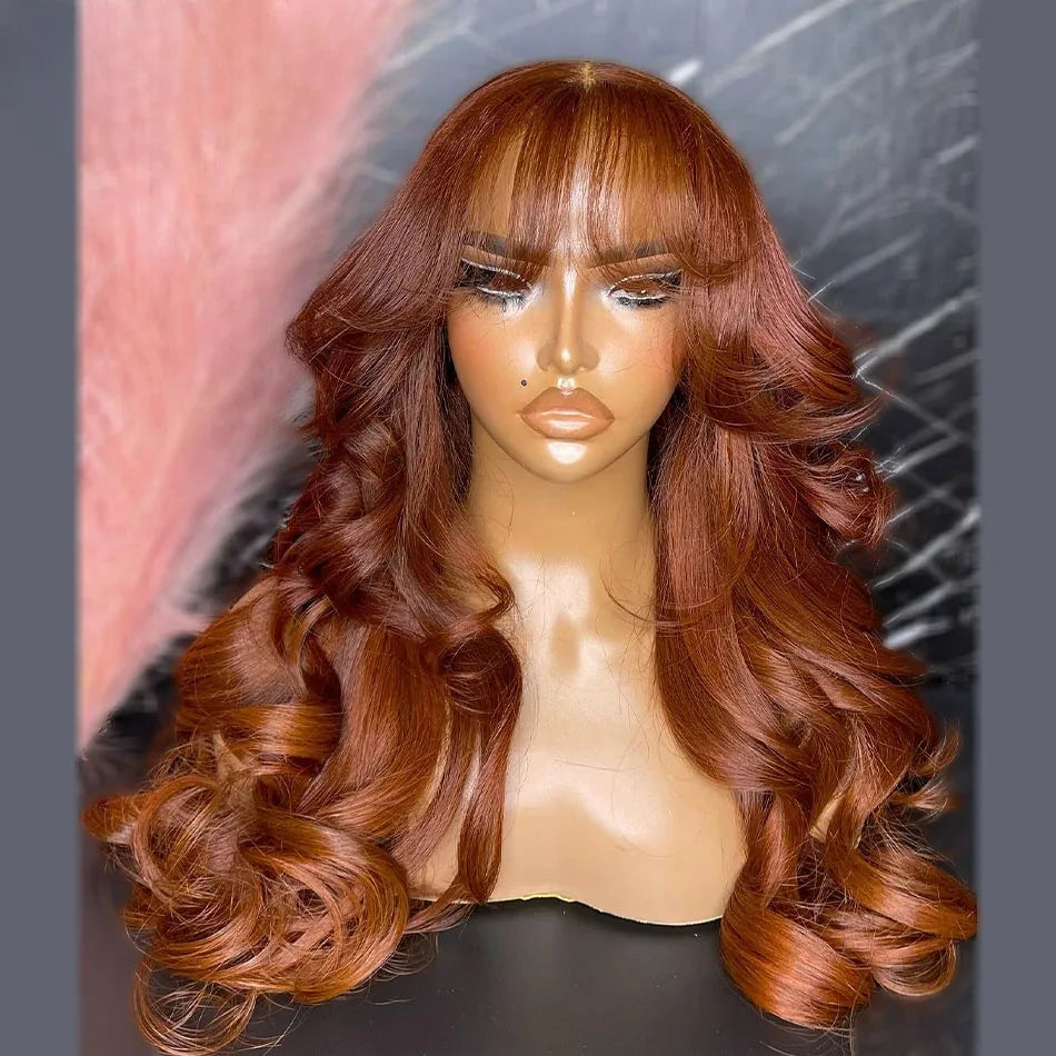 Honey Caramel Ombre Wig Layered Straight Lace Front Wig With Bangs Honey Blonde 13x4 HD Lace Wig Clearance Synthetic For Women
