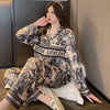Frühling Herbst Neuer Satin-Seidenpyjama für Damen Mode Langarm Lange Hose Hochwertig Elegant Bequem Revers Loungewear
