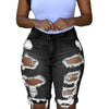 CM.YAYA Women New Winter Hole Ripped High Waist Casual Zipper Fly Knee Length Jeans High Streetwear Denim Shorts Fashion Pants