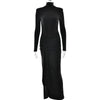 Mozision Rollkragen Oberschenkelhohes Schlitz Sexy Maxikleid für Damen Mode Langarm Drapierte Bandage Bodycon Club Langes Kleid
