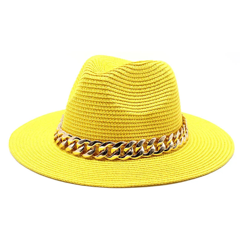Set Straw Hat and Bag Set Gold Chain Bag Hat Set Ladies Leather Bag Tote Church Fedora Party Jazz Straw Hat