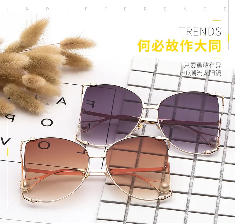 Fashion Model Ocean Gelb Quadratische Sonnenbrille Damen Luxusmarke Oversized Shades Perle Chic Sonnenbrille für Damen Herren Oculos