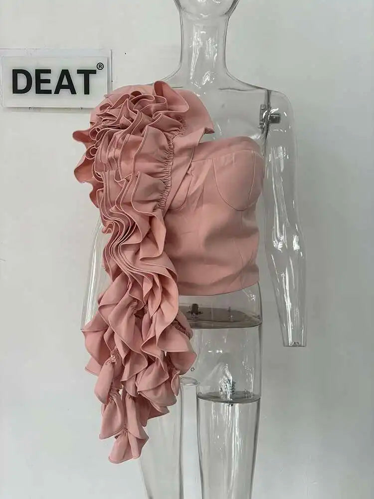 DEAT New Items Fashion Women's Wrinkled Edge Sling Vest Trendy Zipper Backless Sleeveless Camisole Female 2025 Spring 11XX8800