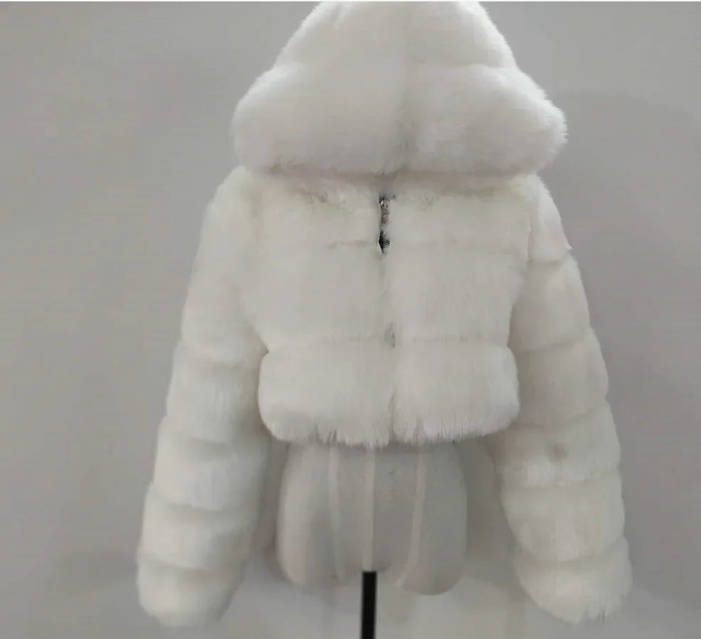 Women Warm Faux Fur Coat Winter Vintage Gradient Jacket Furry Outerwear Jackets Hooded Coats Plus Size Autumn Winter Streetwear