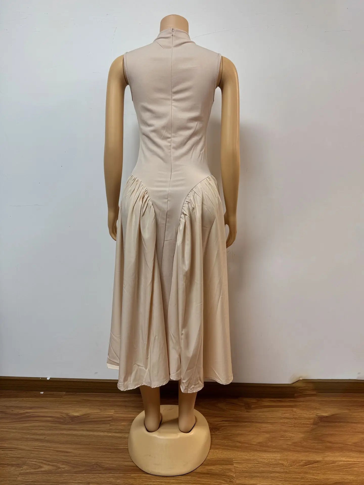 Long Dresses Women Party Dress Pleated Patchwork Sleeveless Stand Collar Maxi Gown Tight Waist Vestidos 2025 Summer A Line