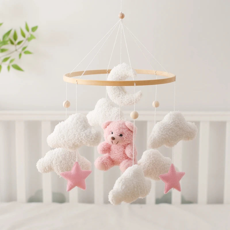 Baby-Kinderbett-Mobile-Rassel-Spielzeug 0-12 Monate Säugling Weicher Filz Teddy Samt Rosa Bär Bettglocke Hängendes Spielzeug Halterung Babybett Mädchen Spielzeug