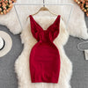 Fashion Bodycon Sexy V-neck Low Cut Mini Short Work Dress Women Backless Irregular Sleeveless Short Hip Wrap Vest Dress OL Red