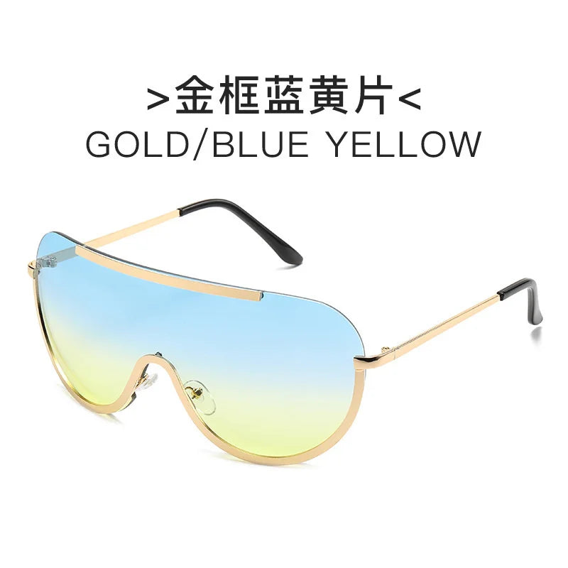 Metallische Oversized Punk Sonnenbrille Damen Semi-Randlose Schutzbrille Shield Lens Designer Große Sonnenbrille Damen Modeaccessoires