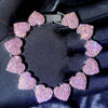 Iced Out Pink Cuban Armband für Frauen Hip Hop Gold Silber Farbe Kristall Herz Kreis Quadrat Armband 4Pcs Set Schmuck Geschenk