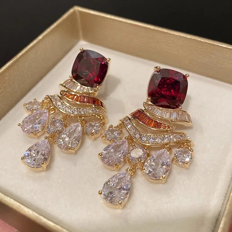 Zircon Water Drop Tassel Earrings Elegant Fashion Light Luxury Earrings