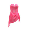 CM.YAYA Women Strapless V-neck Fashion Sequined Sexy Dress Mesh See Through 2024 Summer Night Club Evening Party Mini Dresses
