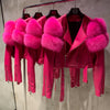 GO BALLISTIC YA Women Leather Jacket With Fur Sleeve Fashion Ladies Crop Jacket