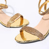 Glänzende goldene Strasssteine Chunky Heels Sandalen Damen Sexy Kreuz Knöchelriemen Silber High Heels Sommer Party Kleiderschuhe Damen Pumps