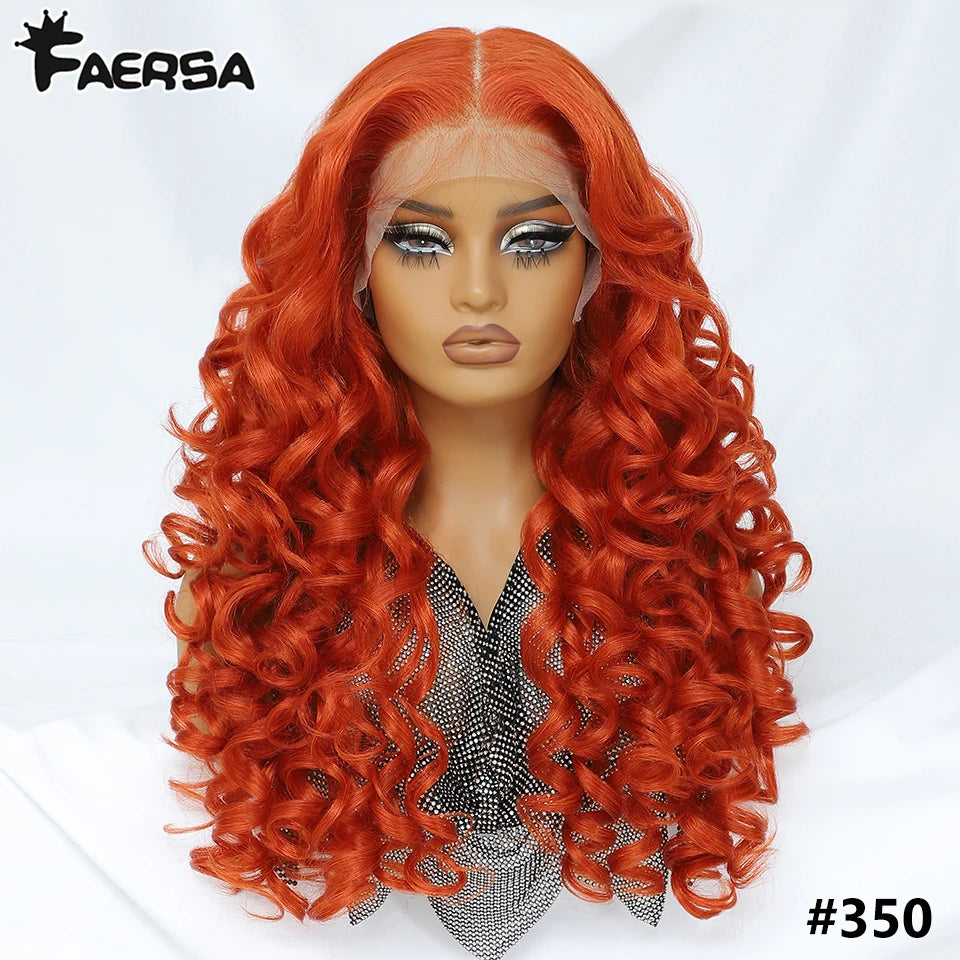 Latisha 13X6 HD Synthetische Spitzenfrontperücke lockig vorgezupfte Lace-Frontal-Perücke mit Pony für Damen, Highlights mit Babyhaar, 24 Zoll