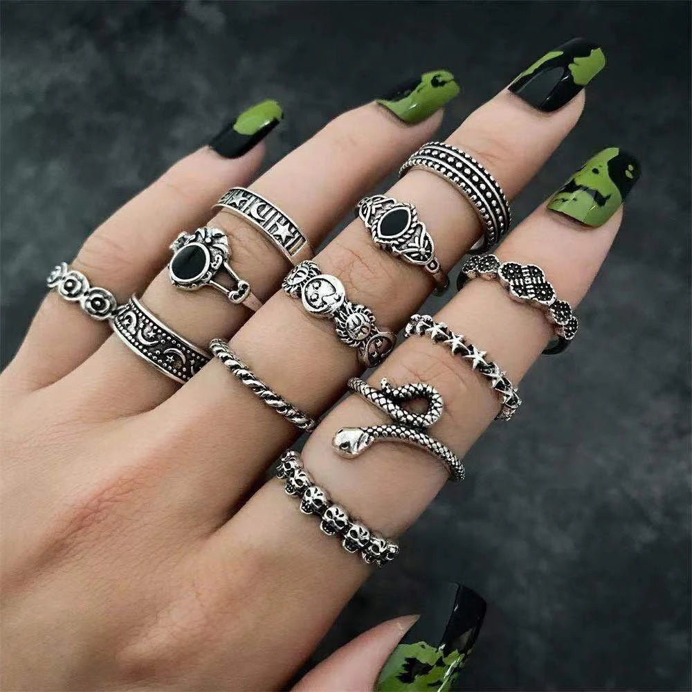 50pc/Lot Jewelry Factory In Stock Finger Rings Women Gold Antique Silver Plate Enamel Opal Crystal Snake Jewelry Party Bar Girl