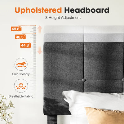 JHK Queen-Size-Bettgestell mit Kopfteil, kein Boxspringbett erforderlich, Leinenbezogenes Holz-Plattformbettgestell mit Holzlattenrost