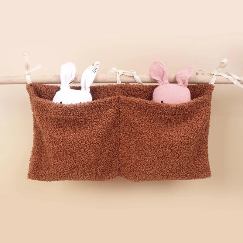Neuer dicker Plüsch Babybett Hängetasche Tragbare Doppeltaschen Neugeborenen-Bett Spielzeug Organizer Tasche Bettkopfteil Aufbewahrungstasche