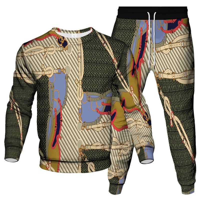 Vinatge Luxury Baroque Style Clothing Suit Men Jogging Pant Sweatshirt 2 Piece Set New Women Fashion Streetwear Tracksuit Set