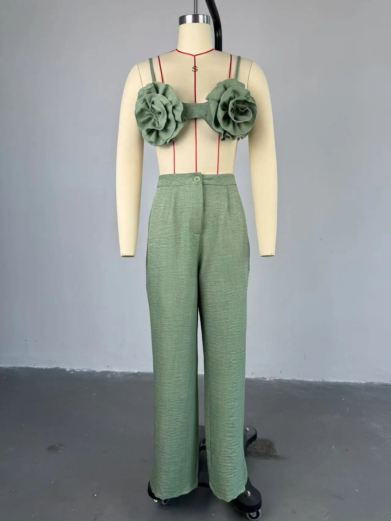 Pants Sets Women Sexy Camisole Top Straight Trousers 2 Piece Suit 3d Flower Backless Spaghetti Strap Tops Summer Outfits 2026