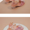 Girls Leather Shoes High Heeled for Wedding Party Glitter Rhinestone with Bow-knot Kids Dress High Heels Pendant Bling Sparkling