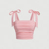 Solid Tie Shoulder Ruched Wide Strap Slim Fit Crop Top for Women Summer 2025 Y2K Clothes Pink Backless Cami Top Streetwear