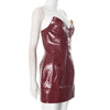 Luxuriöses trägerloses Leder-Kurzkleid Damen ärmellos rückenfrei Sexy Krokodilleder-Muster Partykleider 2025 Abend Rot Braun