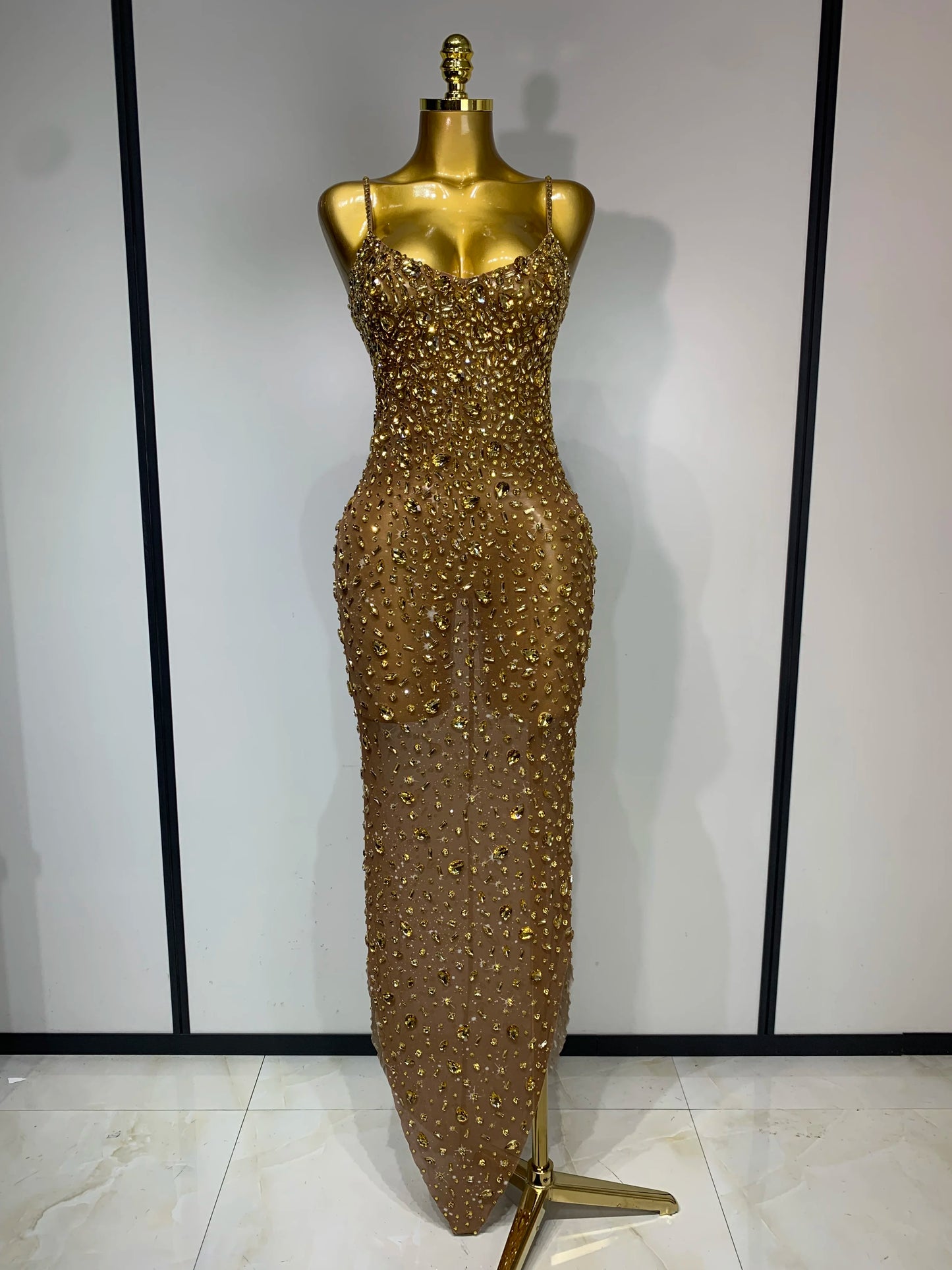 Luxury Rhinestones Sexy Mesh See Through Bodycon Dress Women Birthday Evening Cocktail party Gown Red Carpet Club Stage Outfit