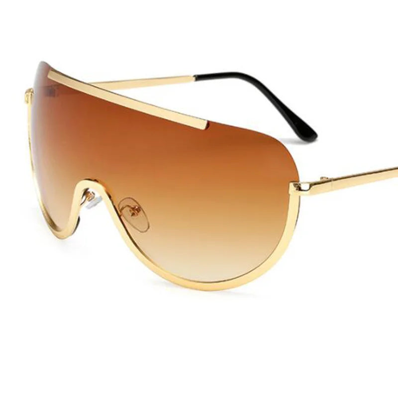 Metallische Oversized Punk Sonnenbrille Damen Semi-Randlose Schutzbrille Shield Lens Designer Große Sonnenbrille Damen Modeaccessoires