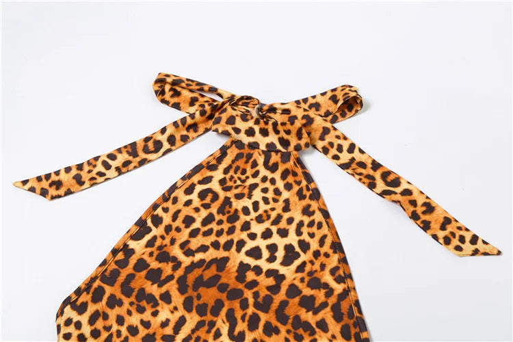 Weird Puss Neckholder-Overall für Damen, rückenfrei, Bandage, Leopardenmuster, eng anliegend, dehnbar, Sommer, sexy, Hipster, Aktivität, Workout-Spielanzüge