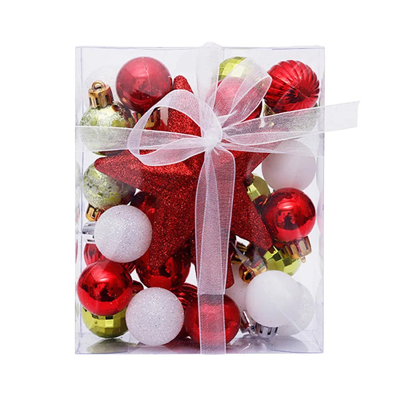 30pcs/set Christmas Bauble Balls Pendant Xmas Tree Hanging Ornament Star Topper Noel Navidad Decoration for Home New Year Gift