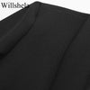 Willshela Damenmode Satin Schwarz mit Feder Blazer Jacke Vintage Kerbausschnitt Einreiher Lange Ärmel Damen Outfits