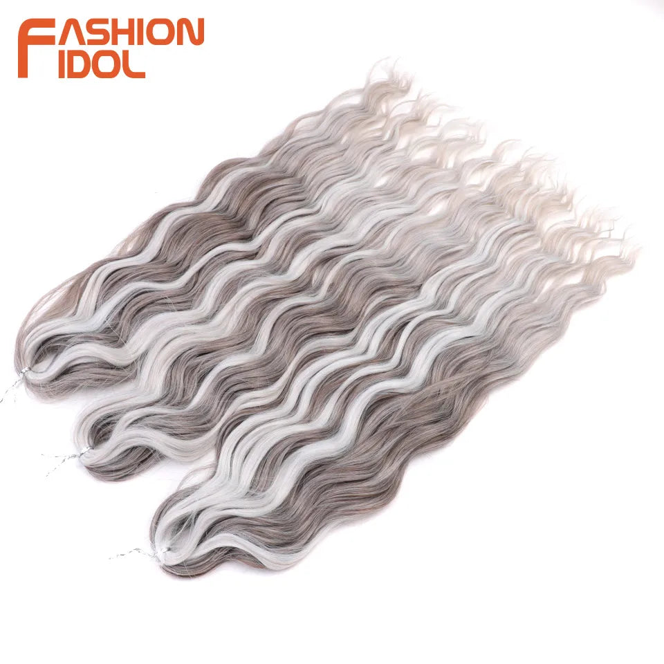 FASHION IDOL 24-Zoll Häkelhaar Synthetische Wasserwelle Flechthaarverlängerungen Ombré Regenbogenfarbe Kunsthaar Deep Wave Lockenhaar