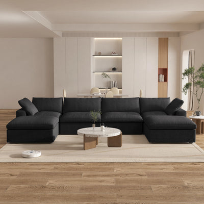 Cloud Modulares Sektionssofa mit 2 Stauraum-Ottomanen 408cm Daunengefüllter Komfort U-förmiges Sofa Minimalistische Breite Tiefe Sitzcouch