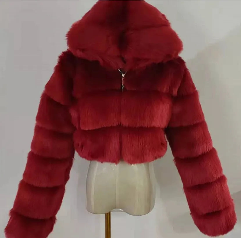 Women Warm Faux Fur Coat Winter Vintage Gradient Jacket Furry Outerwear Jackets Hooded Coats Plus Size Autumn Winter Streetwear