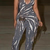 HLJ Sexy Striped Print Tassel Patchwork Bodycon Jumpsuit Women Halter Backless Skinny Rompers Female Party Clubwear Overalls New