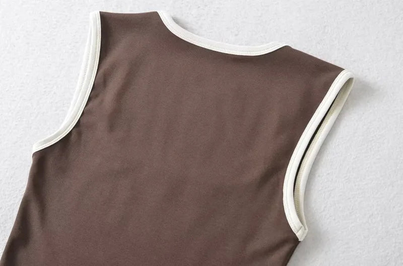 Woman Fashion Slim Solid Contrust Camis Casual Sleeveless Tanks Square Collar Crop Tops Clothing Streetwear Mujer 2024 Y2k