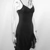 Sexy Sommer Minikleid Damen Neue Schwarze Mode Streetwear Ärmellos Rückenfrei Falten Split Kleid Elegantes Party Spaghetti-Träger A-Linien-Kleid